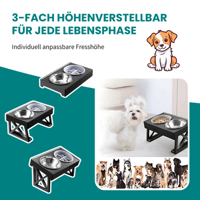 Höhenverstellbarer Napf mit Anti-Schling-Einsatz - rückenschonend und langsamer Fressen
