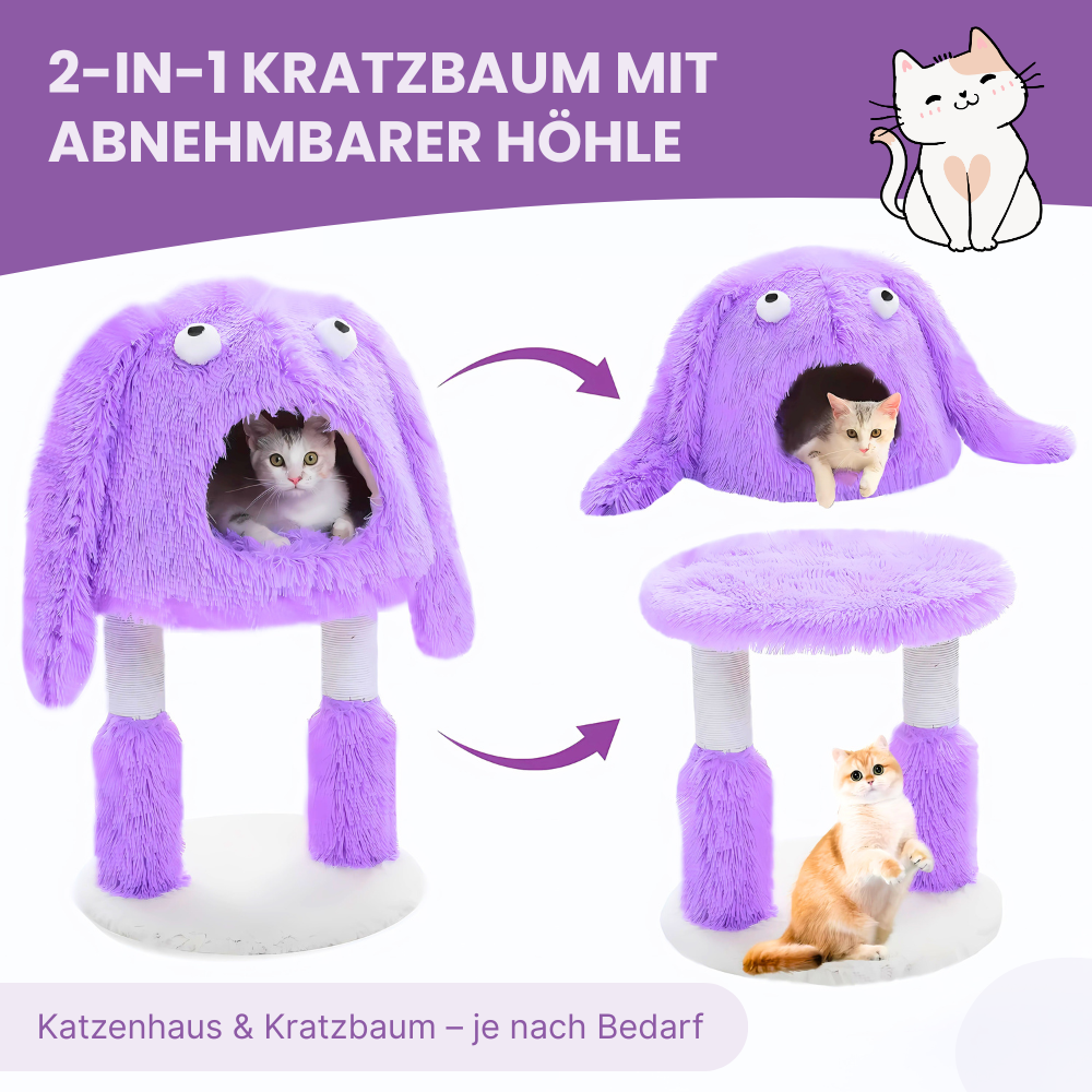 2-in-1 Katzenkratzbaum mit Monster-Design – Kratzbaum & abnehmbares Katzenhaus in einem