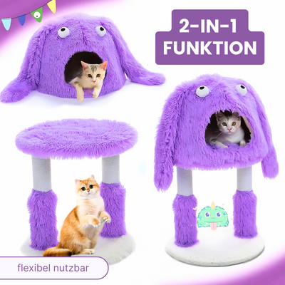 2-in-1 Katzenkratzbaum mit Monster-Design – Kratzbaum & abnehmbares Katzenhaus in einem