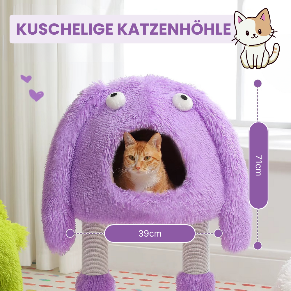 2-in-1 Katzenkratzbaum mit Monster-Design – Kratzbaum & abnehmbares Katzenhaus in einem