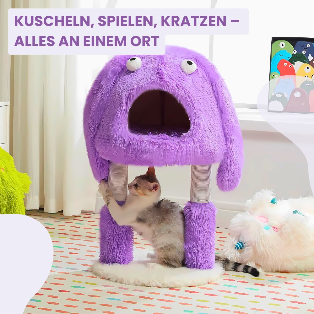 2-in-1 Katzenkratzbaum mit Monster-Design – Kratzbaum & abnehmbares Katzenhaus in einem