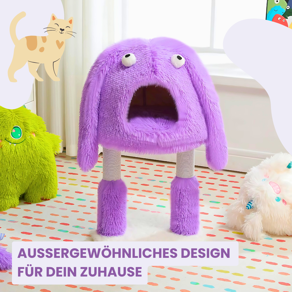 2-in-1 Katzenkratzbaum mit Monster-Design – Kratzbaum & abnehmbares Katzenhaus in einem