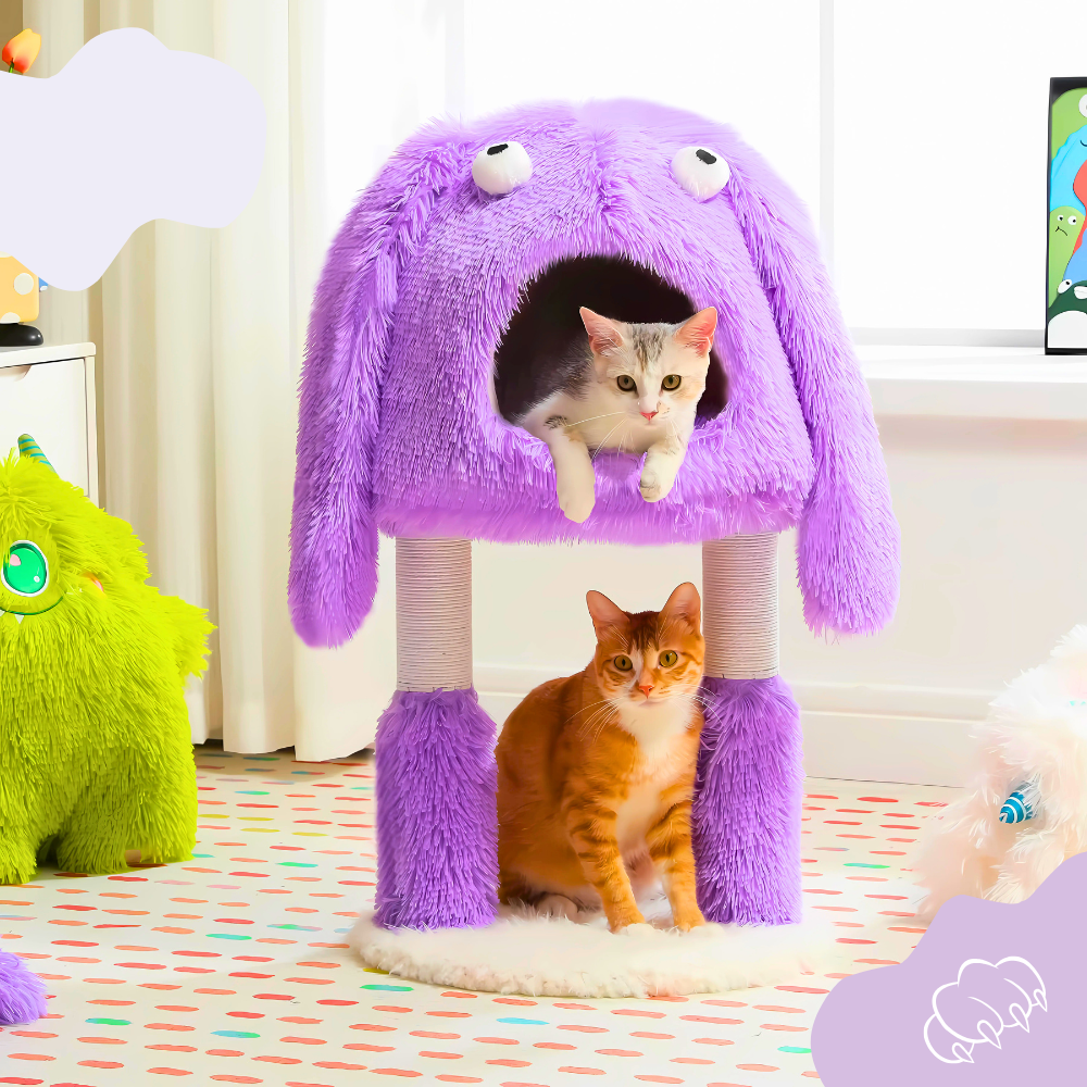 2-in-1 Katzenkratzbaum mit Monster-Design – Kratzbaum & abnehmbares Katzenhaus in einem