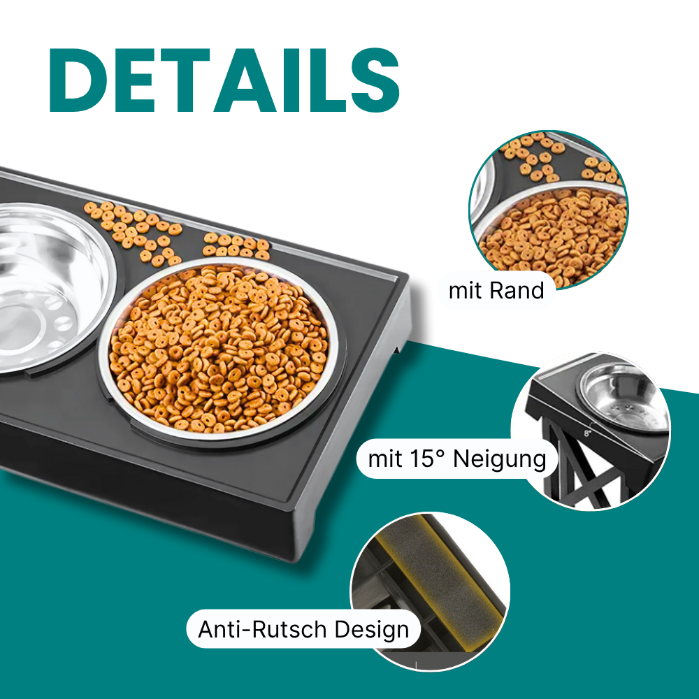 Höhenverstellbarer Napf mit Anti-Schling-Einsatz  - rückenschonend und langsamer Fressen