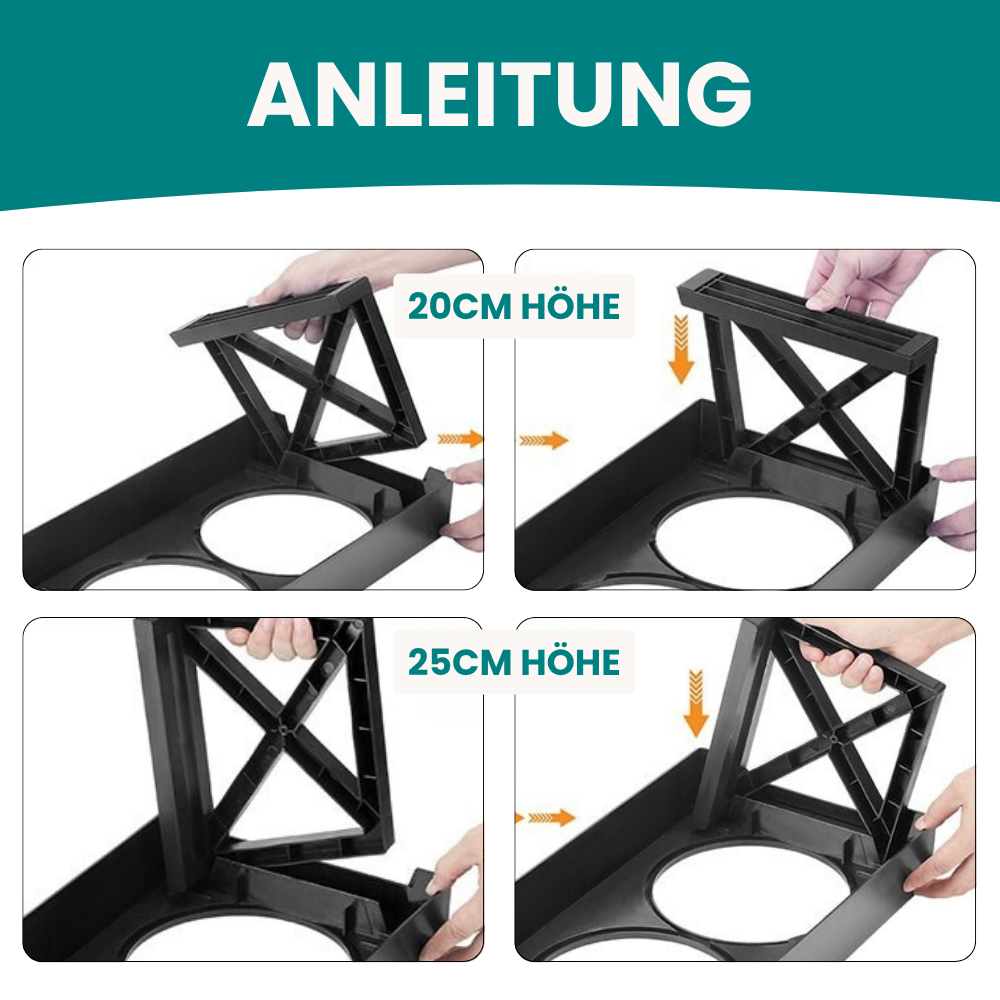 Höhenverstellbarer Napf mit Anti-Schling-Einsatz  - rückenschonend und langsamer Fressen