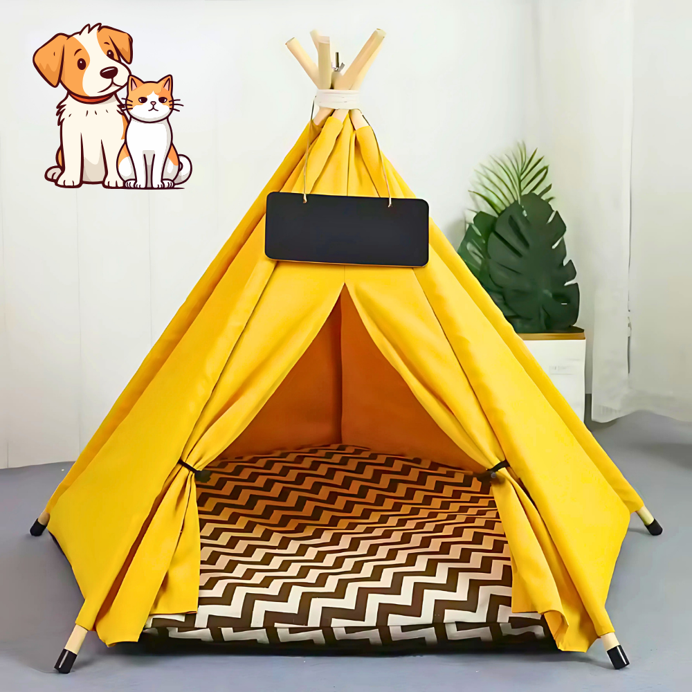 Faltbares Haustierzelt mit Holz & Canvas – Kuscheliger Rückzugsort für Zuhause & unterwegs