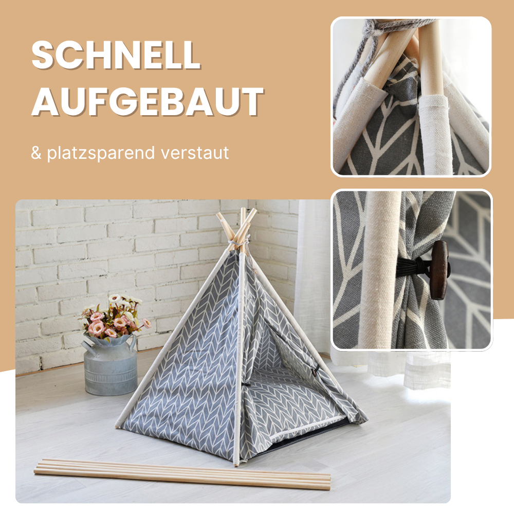 Faltbares Haustierzelt mit Holz & Canvas – Kuscheliger Rückzugsort für Zuhause & unterwegs