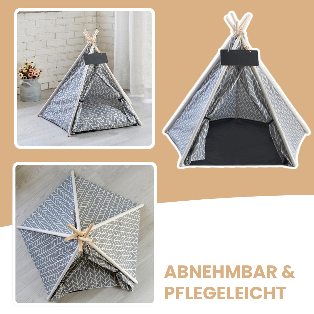 Faltbares Haustierzelt mit Holz & Canvas – Kuscheliger Rückzugsort für Zuhause & unterwegs