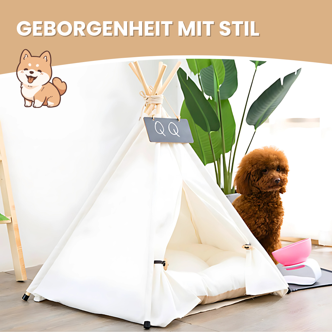 Faltbares Haustierzelt mit Holz & Canvas – Kuscheliger Rückzugsort für Zuhause & unterwegs