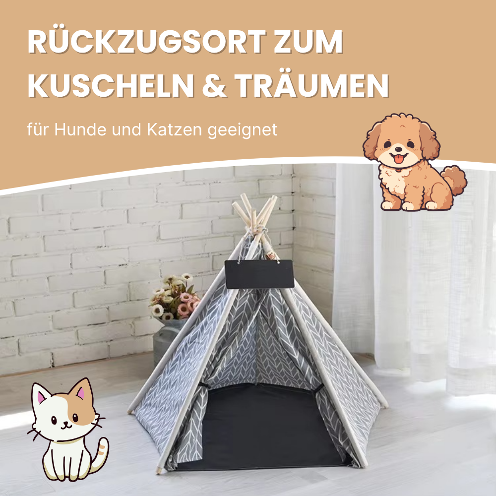 Faltbares Haustierzelt mit Holz & Canvas – Kuscheliger Rückzugsort für Zuhause & unterwegs